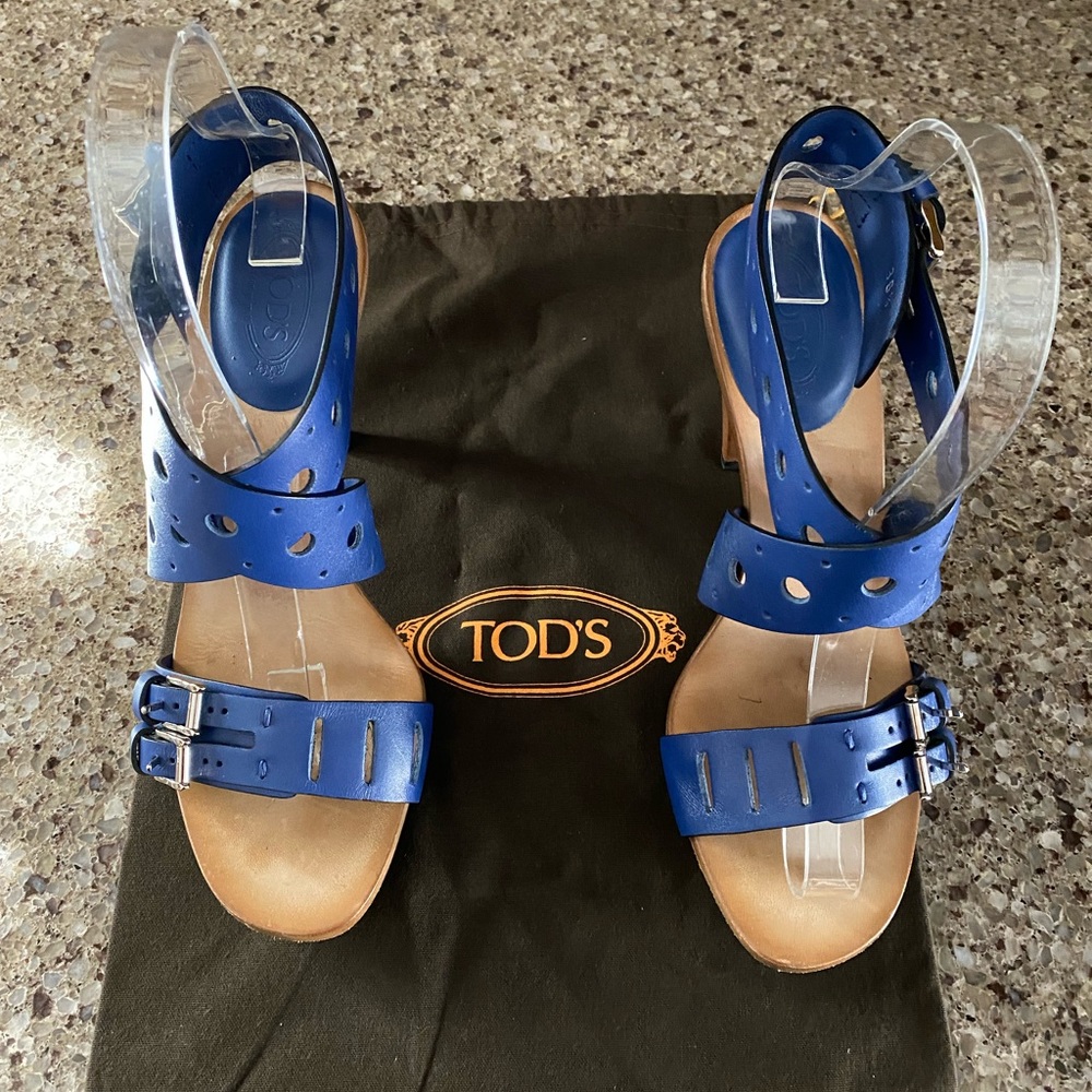 TOD'S / Platform Sandals /Ankle Strap / Royal Blue Leather / Size 36.5 / NWOT